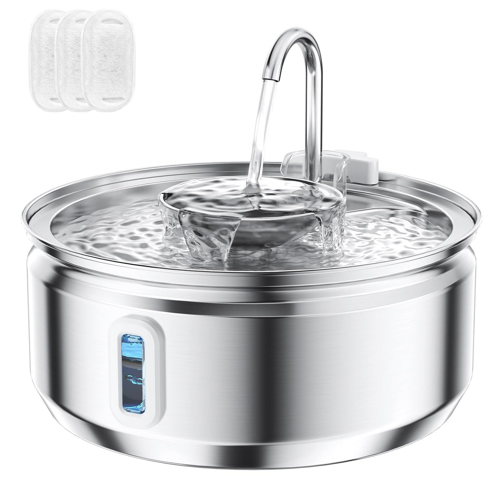 Cat Water Fountain 3.2L/108oz Upgraded Stainless Steel Pet Water Fountain for Cats Inside Drinking Automatic Dog Cat Water Bowl Dispenser with Water Level Window